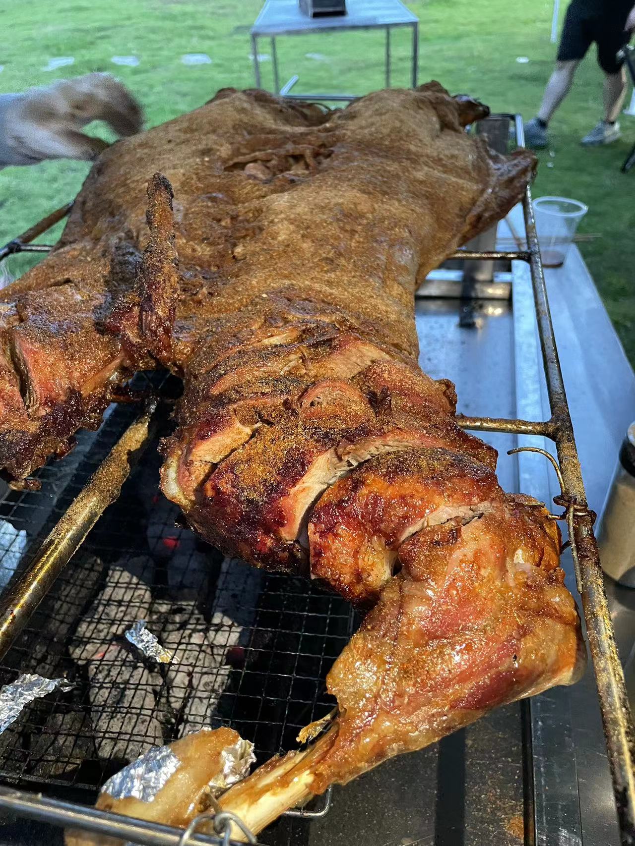 Company weekend team building-roasted whole lamb